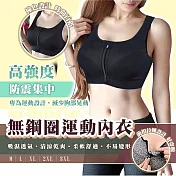 【太力】無鋼圈高強度防震前拉鏈運動內衣 無 黑色XL