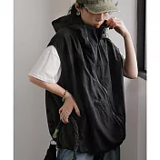 日本Antiqua｜潮美韓風時尚｜不對稱拉鍊背心｜寬立領小臉神器｜輕盈透氣｜百搭實用｜男女適穿 FREE 黑