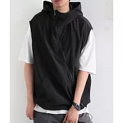 日本Antiqua｜韓風時尚｜不對稱拉鍊背心｜寬立領小臉神器｜輕盈透氣｜百搭實用｜男女適穿 FREE 黑