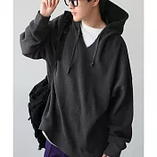 日本Antiqua｜152-184穿出自我風格｜寬鬆長袖｜V領帽T｜蓬鬆帽子設計｜雙邊口袋｜堆疊搭配｜男女適穿 FREE 碳黑