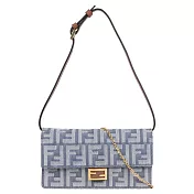 FENDI Baguette FF Logo 牛仔緹花二用皮夾式鍊包/WOC (藍色)