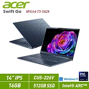 ★贈全能旅充★ ACER 宏碁 Swift GO SFG14-75-542S 藍 14吋筆電(CU5-226V/16G/512G/W11/2年保)