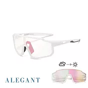 【ALEGANT】活力時尚運動流線設計矽膠彈性兒童太陽眼鏡/UV400偏光墨鏡 感光變色-幻翼白