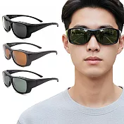 【ALEGANT】輕奢時尚透氣方框全罩式防滑彈力鏡腳寶麗來偏光墨鏡/外掛式UV400太陽眼鏡/包覆套鏡 峰岩黑