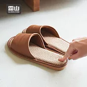 【日本霜山】和風皮質透氣亞麻底防滑室內拖鞋-多款可選- 棕25cm(36-37)