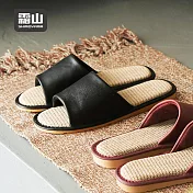 【日本霜山】和風皮質透氣亞麻底防滑室內拖鞋-多款可選- 黑25cm(36-37)