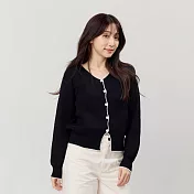 好我_Cathy手勾邊圓領針織開襟衫外套 FREE 黑