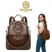 【ZENDAR】台灣總代理 限量1折 頂級超柔軟小牛皮後背包 安娜格系列 全新專櫃展示品(咖啡色)