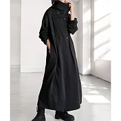 日本Antiqua｜氣場全開｜純棉長版外套｜立領V領兩穿｜顯臉小又防風｜雙邊口袋｜輕盈挺括 FREE 黑色