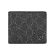 GUCCI 灰色GG Logo 塗層帆布對開8卡短夾 (黑色/灰色)