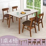 Homelike 喜家居140cm白岩板胡桃餐桌椅組(一桌四椅)(2517-22)