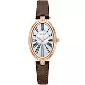 JULIUS 聚利時 奧蕾莉亞 復古橢圓母貝皮錶帶腕錶 JA-1555(二色/22X33mm) 復古咖