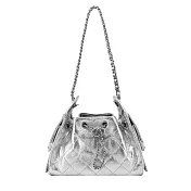 CHANEL 鍊帶束口 25 迷你包- 銀