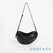 ZODENCE MOZ進口真皮不對稱抓皺斜背包  黑