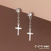【Sayaka紗彌佳】925純銀晨曦之約十字架造型鑲鑽耳環 -白金色