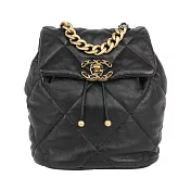 CHANEL Chanel 19 金釦小羊皮口蓋後背包_展示品 (黑色)