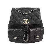 CHANEL 25P Duma 粒紋牛皮雙口袋中款後背包_展示品 (黑色)