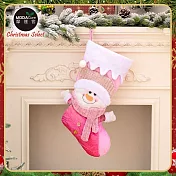 摩達客耶诞-夢幻聖誕雪人絨布粉紅聖誕襪