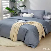 義大利La Belle《極簡純色》雙人長絨細棉被套-藍灰
