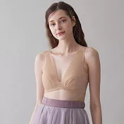 日本【GUNZE郡是】輕著深V 蓬鬆加量杯 寬帶不押肩 背扣式無鋼圈胸罩 M 皇家米色