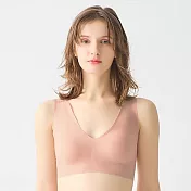 日本【GUNZE郡是】前後雙V 美胸美背 高邊美型 有機棉無鋼圈胸罩 LL 皇家米色