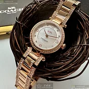 COACH蔻馳精品錶,編號：CH00250,26mm圓形玫瑰金精鋼錶殼白色錶盤精鋼玫瑰金色錶帶