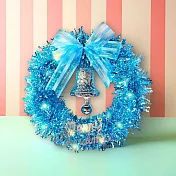 摩達客11吋夢幻土耳其藍系金蔥彎絲聖誕花圈+20燈LED暖白光燈串_本島免運費