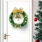 摩達客14吋森林雙綠漸層系金蔥彎絲聖誕花圈+20燈LED暖白光燈串_本島免運費