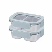 【CookPower 鍋寶】Snapiro可微波316L不鏽鋼分隔保鮮盒600ml 二入組 藍