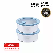 【CookPower 鍋寶】鮮盾pro系列可微波不鏽鋼保鮮盒450ml-圓形(二入組) 藍