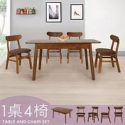 Homelike 喜家居胡桃實木可延伸餐桌椅組(一桌四椅)(2529-22)