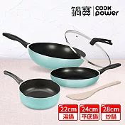 【CookPower鍋寶】金鑽不沾鍋三鍋萬用5件組-兩色可選 蒂芬妮藍