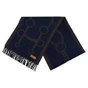 Hermes Casaque Mors 喀什米爾羊毛流蘇圍巾- 水手藍/烏木色