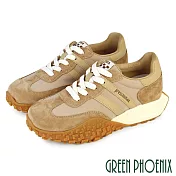 【GREEN PHOENIX】女 休閒鞋 德訓鞋 厚底 真皮 復古運動風 JP23 棕色