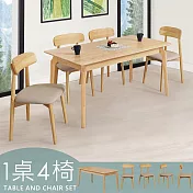 Homelike 喜家居150cm實木餐桌椅組(一桌四椅)(2535-31)