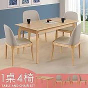 Homelike 喜家居150cm實木餐桌椅組(一桌四椅)(2535-24)