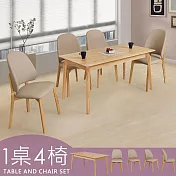 Homelike 喜家居150cm實木餐桌椅組(一桌四椅)(2535-32)