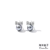 ☆§海洋盒子§☆小巧水晶鑽灰色珍珠S925純銀耳環.白金色