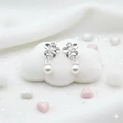 ☆§海洋盒子§☆甜美銀砂花朵垂墜珍珠S999純銀耳環.素銀色