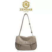 【ZENDAR】台灣總代理 限量1折 頂級小牛皮肩背包 卡米拉系列 全新專櫃展示品 大象灰