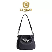 【ZENDAR】台灣總代理 限量1折 頂級小牛皮水桶包肩背包 奥菲系列 全新專櫃展示品 黑色