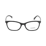 CHANEL 銀字Logo 長方形平光眼鏡(黑色) 52mm