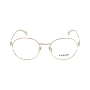 CHANEL Logo 金屬框橢圓平光眼鏡(淡金色) 50mm