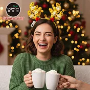 摩達客-聖誕雪花片鹿角髮箍+LED燈-耶誕派對交換禮物-兩色可選 黃色+暖白光