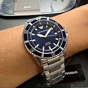 ARMANI阿曼尼精品錶,編號：AR00081,42mm圓形銀精鋼錶殼寶藍色錶盤精鋼銀色錶帶