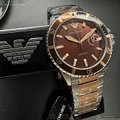 ARMANI阿曼尼精品錶,編號：AR00083,42mm圓形古銅色精鋼錶殼古銅色錶盤精鋼金銀相間錶帶