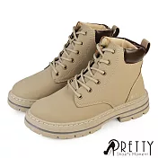 【Pretty】男 短靴 黃靴 工程靴 馬丁靴 綁帶 厚底 休閒 EU40 灰色