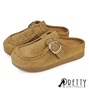 【Pretty】女 穆勒鞋 懶人拖鞋 半拖鞋 包頭拖鞋 前包後空鞋 仿麂皮 EU37 卡其色