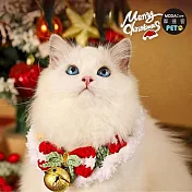 摩達客寵物-聖誕風白綠編織蝴蝶結大鈴鐺領巾圍巾圍脖圍兜兜-多尺寸-耶誕派對裝扮_中小型貓狗適用 XS
