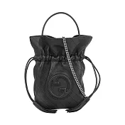 GUCCI Blondie 縫線皮革束口迷你水桶包 (黑色)